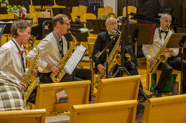Flatirons Saxophone Quartet, four men playing saxophones of different sizes