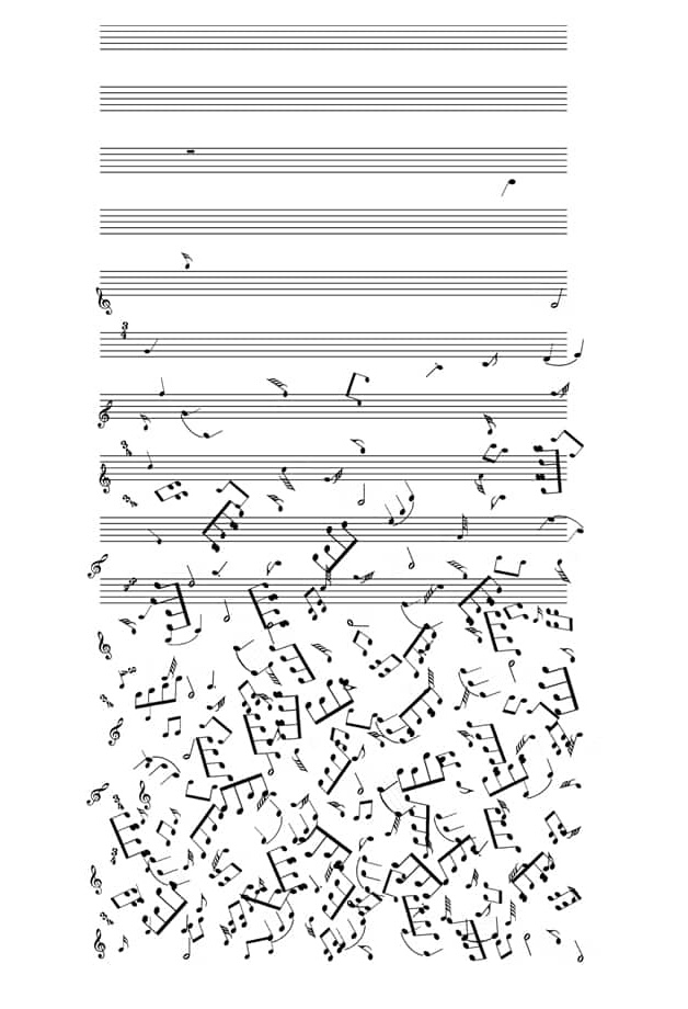page of musical staves with notes falling off the staves